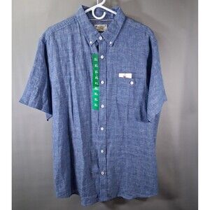 Weatherproof Vintage Shirt Mens XL Button Up Blue Linen Blend Short Sleeve NWT